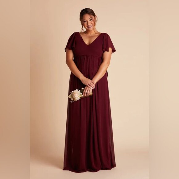 Birdy Grey Hannah Empire Flutter Sleeve Cabernet Bridesmaid Maxi Dress NWT - Picture 3 of 3